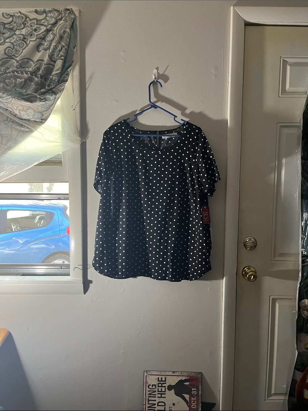 Faded Glory Black and White Polka Dot Short Sleeve Blouse